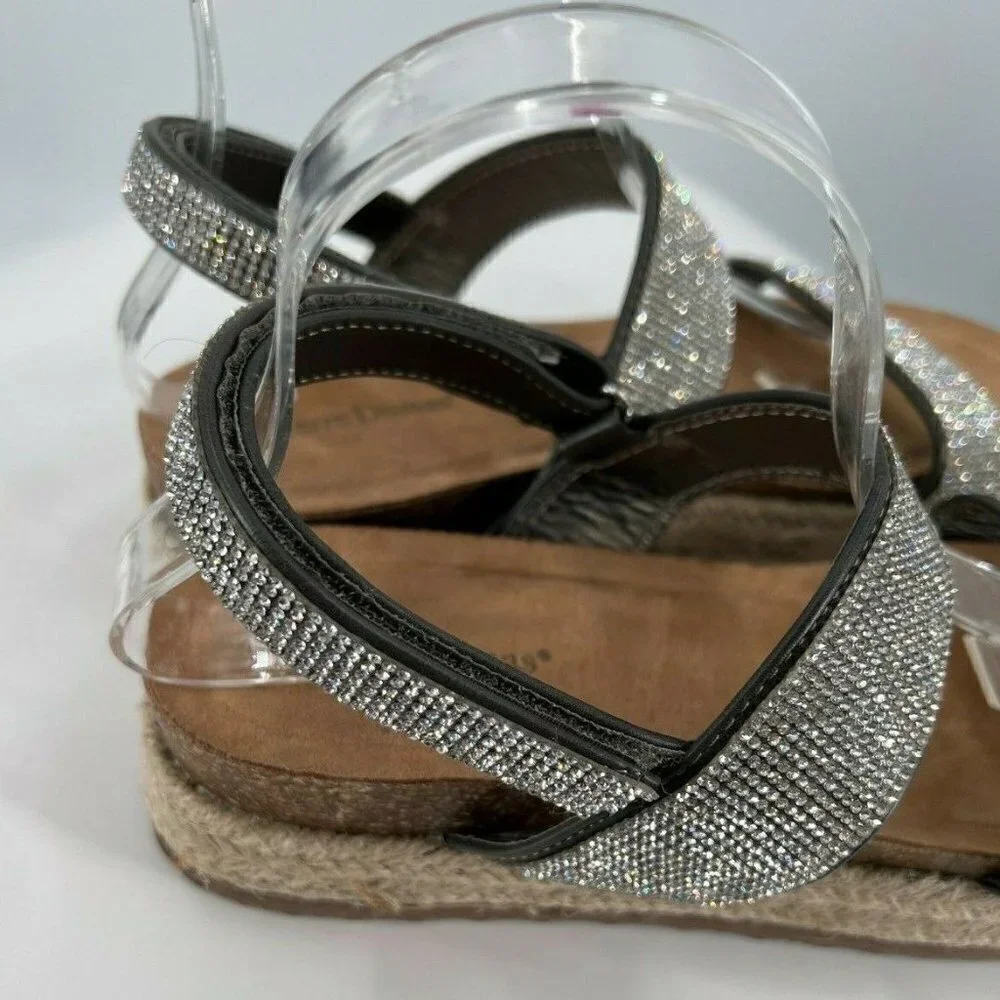 Pierre Dumas Vida 2 Silver Glitter Spadrille Wedge Sandals Elegant Summer 11M